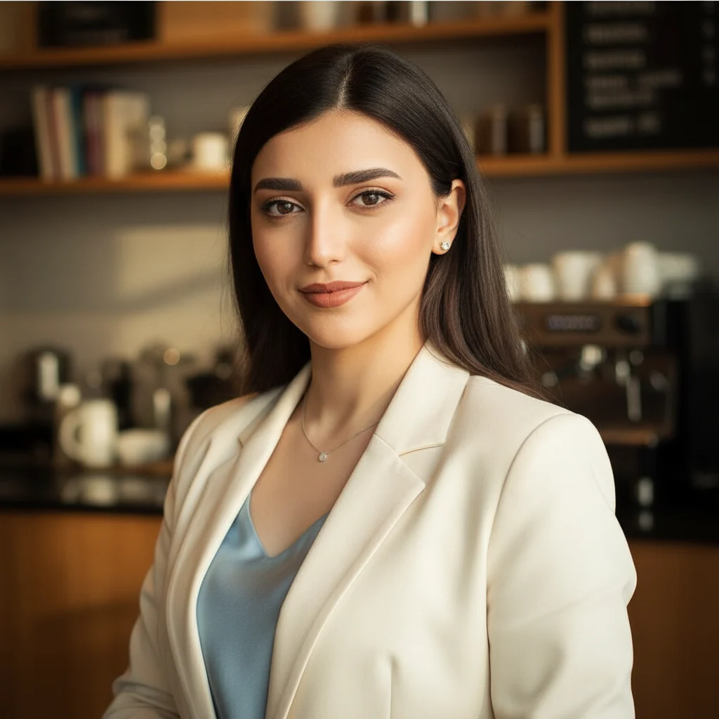 Café-Atmosphäre AI headshot style