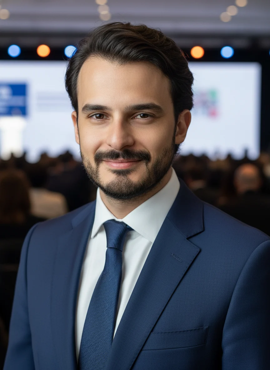 Globální konference AI headshot style